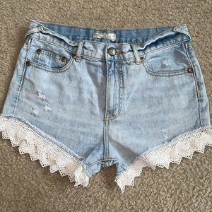 Free People Denim Shorts Lacey Trim Crochet